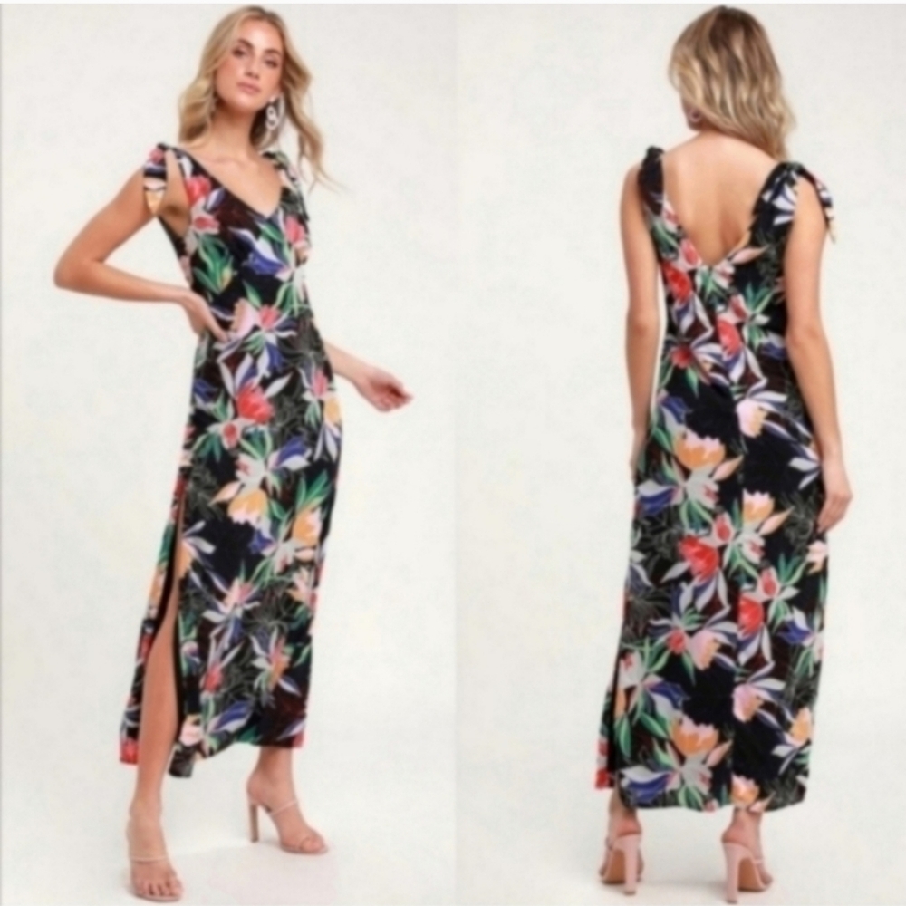 Lulus Multi Floral Black Maxi Dress - Picture 3 of 6